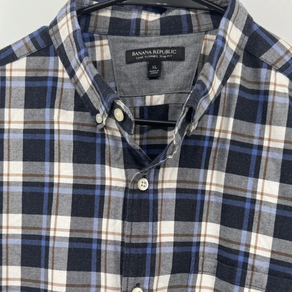 Banana Republic Luxe Flannel Shirt XL Plaid Button Down Long Sleeve